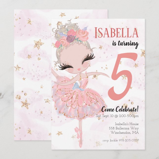 Blonde Ballerina Invitation de fête d'anniversaire (Devant / Derrière)