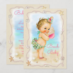 Blonde Beach Baby Conch Shell Baby Shower Invitation