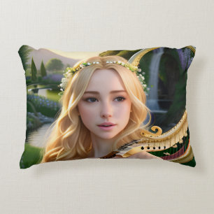 Blonde Beautiful Muse Playing a Harp Accent Pillow