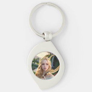 Blonde Beautiful Muse Playing a Harp Keychain