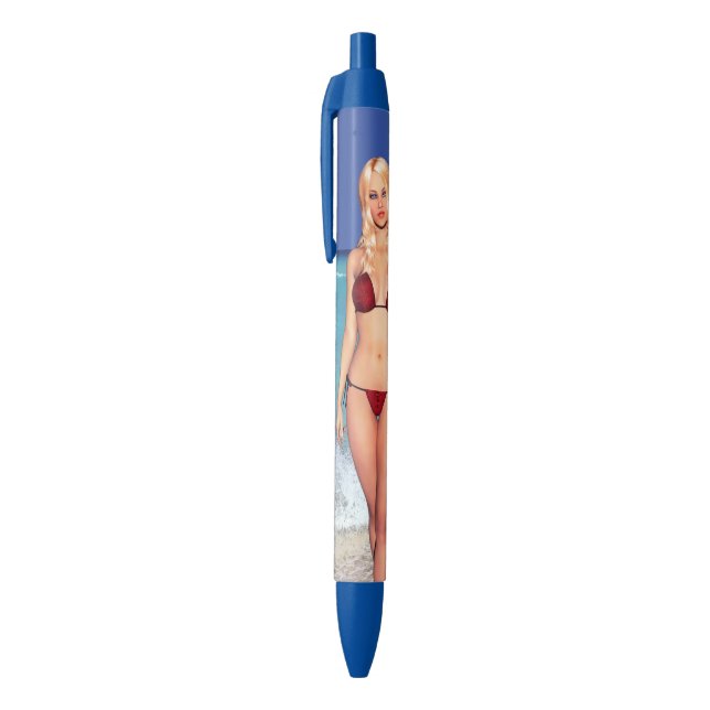 Blonde Bikini Beach Babe Black Ink Pen (Top (Vertical))