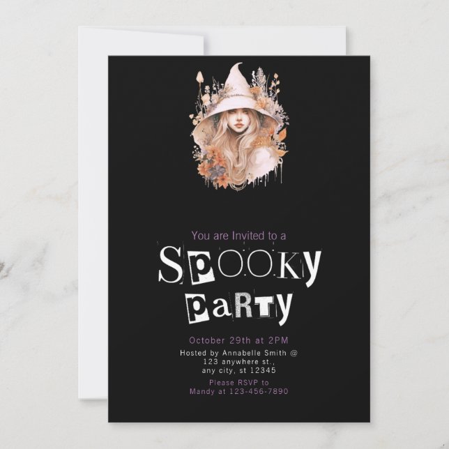 Blonde Boho Witch Floral Foliage Halloween Party Invitation (Front)
