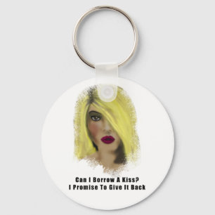 Blonde Bombshell Woman Borrow A Kiss Keychain