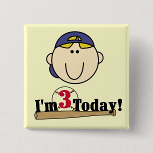 Blonde Boy Baseball 3rd Birthday 2 Inch Square Button