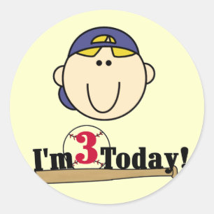 Blonde Boy Baseball 3rd Birthday Classic Round Sticker