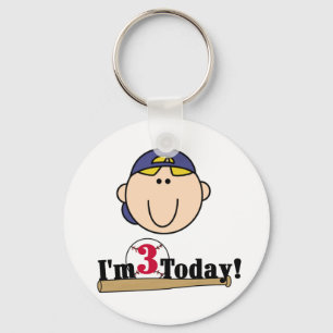 Blonde Boy Baseball 3rd Birthday Keychain