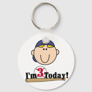 Blonde Boy Baseball 3rd Birthday Keychain