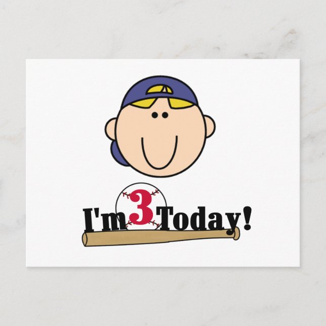 Blonde Boy Baseball 3rd Birthday Postcard (Front)