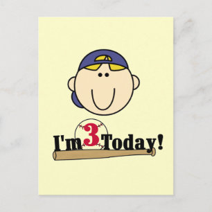 Blonde Boy Baseball 3rd Birthday Postcard