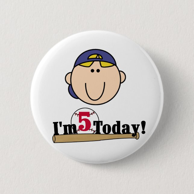 Blonde Boy Baseball 5th Birthday 2 Inch Round Button (Front)