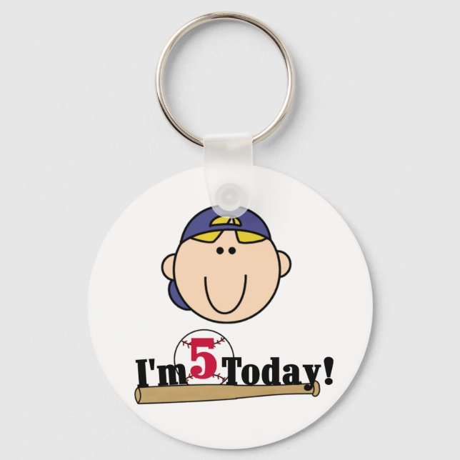 Blonde Boy Baseball 5th Birthday Keychain (Front)