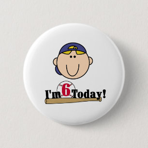 Blonde Boy Baseball 6th  Birthday 2 Inch Round Button
