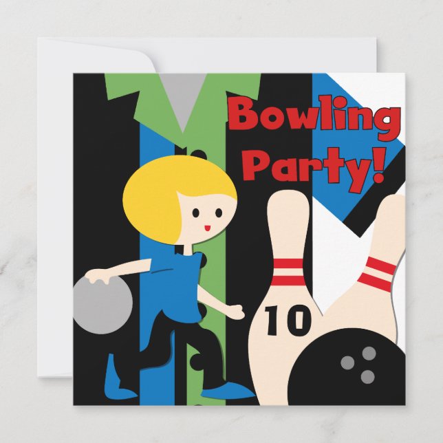 Blonde Boy Bowling Party Invitations (Front)