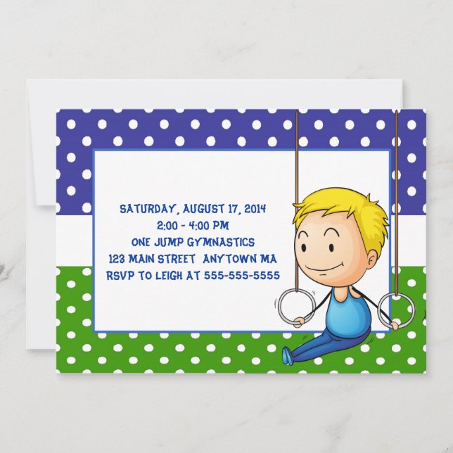 Blonde Boy Gymnastics Birthday Invitations (Front)