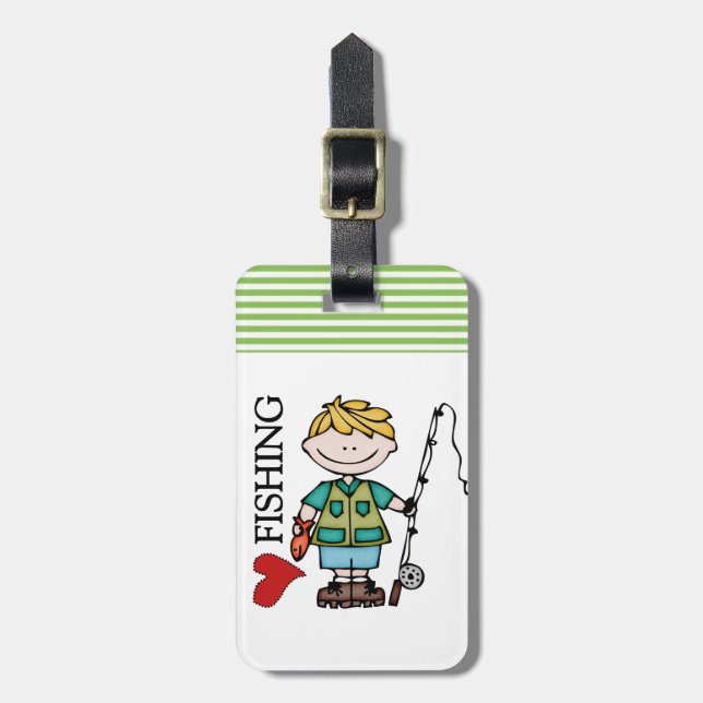 Blonde Boy I Love Fishing Luggage Tag (Front Vertical)