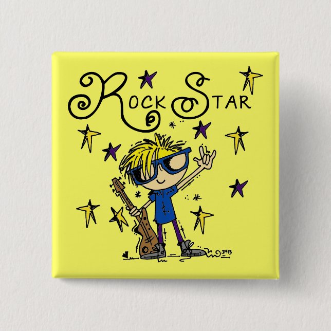 Blonde Boy Rock Star 2 Inch Square Button (Front)
