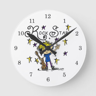 Blonde Boy Rock Star Round Clock