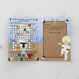 Blonde Boys Karate Secret Message Happy Birthday Card