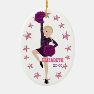 Blonde Braid Pom Squad Personalized Keepsake Ceramic Ornament