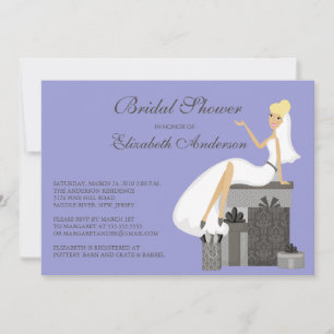 Blonde Bridal Shower Invitation Purple Grey