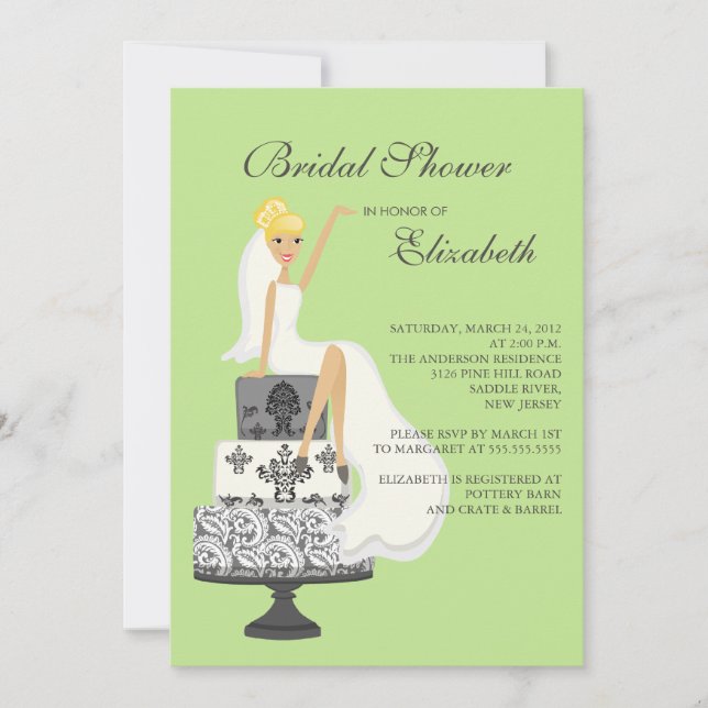 Blonde Bride Bridal Shower Invitation Green Grey (Devant)