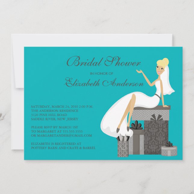 Blonde Bride Bridal Shower Invitation Turquoise (Front)