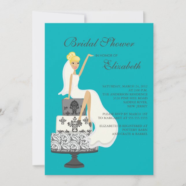Blonde  Bride Bridal Shower Invitation Turquoise (Front)
