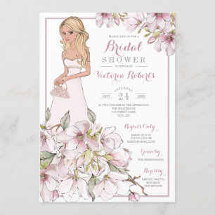 Blonde Bride Floral Bridal Shower Invitation