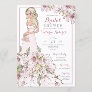 Blonde Bride Floral Bridal Shower Invitation
