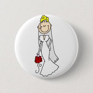 Blonde Bride With Roses Button