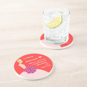 Blonde Bridesmaid Coral & Pink Floral Thank You Coaster