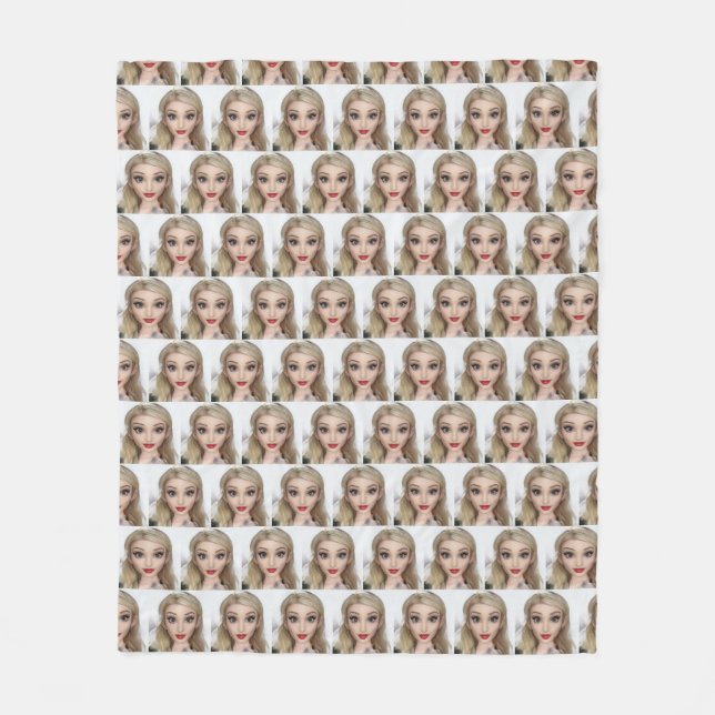 Blonde cartoon doll red lips fleece blanket (Front)