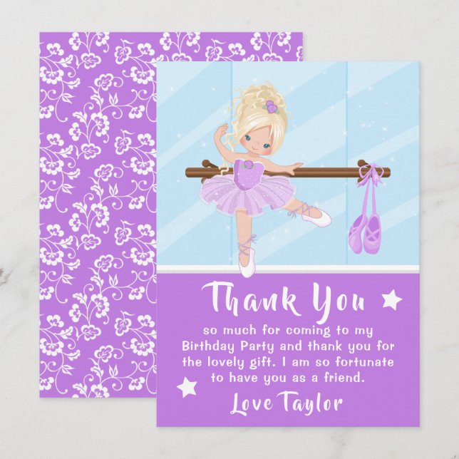 Blonde cheveux Ballerina violet Merci d'anniversai (Devant / Derrière)