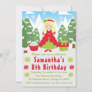 Blonde Christmas Princess Winter Scene Birthday Invitation