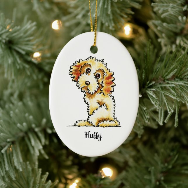 Blonde Cocker Spaniel Poodle Mix Personalized Ceramic Ornament (Tree)
