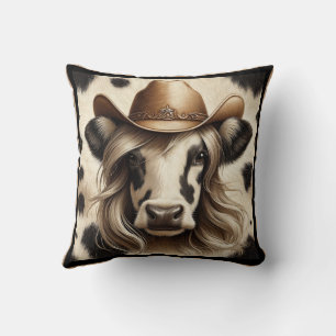 Blonde Country Cow Girl Throw Pillow