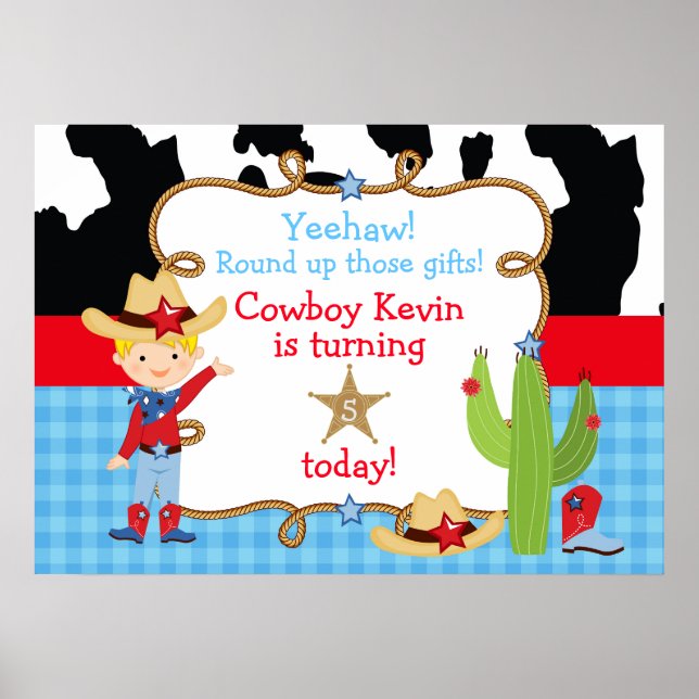 Blonde Cowboy Western Anniversaire Poster (Devant)