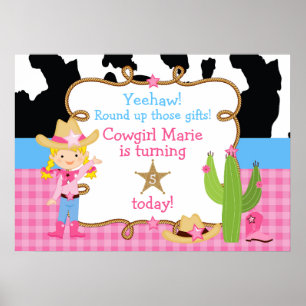 Blonde Cowgirl Western Poster d'anniversaire
