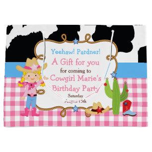 Blonde Cowgirl Western Thank You Large Gift Bag