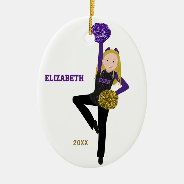 Blonde DanceLine In Black & Purple Ceramic Ornamen Ceramic Ornament (Front)