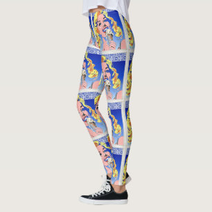 Blonde Eating Ice Cream Colourful 60s Pop Art Styl Leggings
