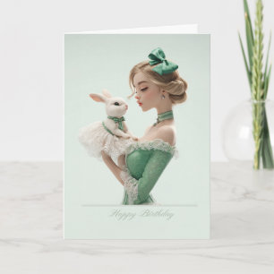 Blonde Élégante en Vert avec Carte d'Anniversaire