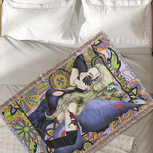 Blonde Fairy Floral Purple Throw Blanket