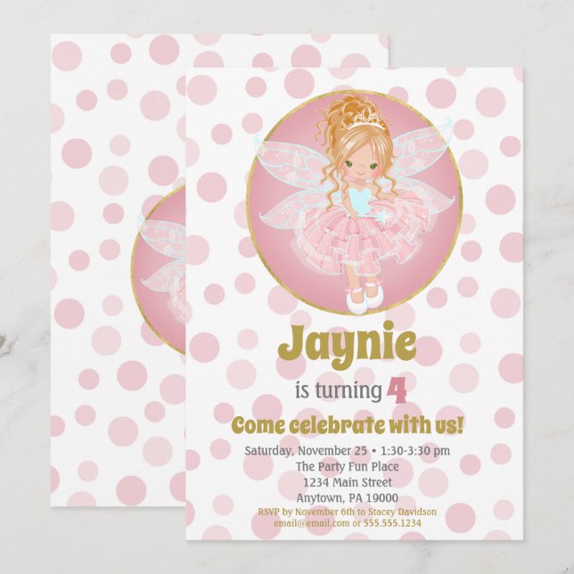 Blonde Fairy Girls Anniversaire Invitation (Devant / Derrière)