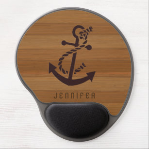 Blonde Faux Wood & Brown Nautical Anchor Gel Mouse Pad