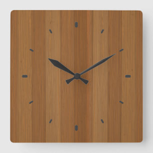 Blonde Faux Wood Planks Pattern Gold Accents Square Wall Clock