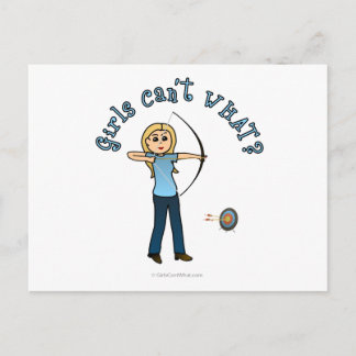Blonde Female Archery in Blue Postcard
