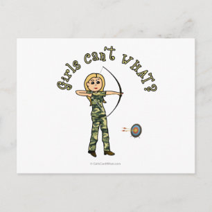 Blonde Female Archery in Camouflage Postcard
