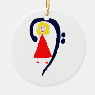 Blonde female blue bass clef red dress ceramic ornament