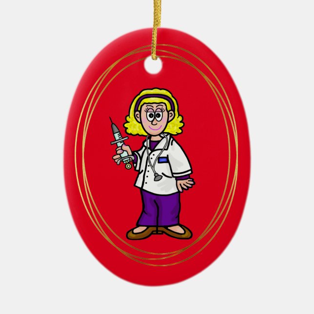 Blonde Female Doctor Syringe Christmas Ornament (Front)